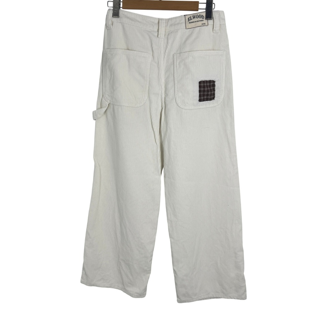 Elwood Mens Carpenter Pants Cream Corduroy Wide Leg Plaid Patch Size 30 EP00105